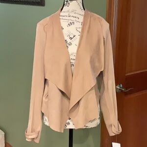 Tan Waterfall Blazer with Elegant Drape, NWT, Size Small
